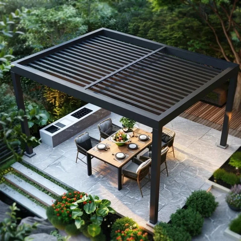 Customizable Motorized Bioclimatic Aluminum Louvered Pergola Automatic Powder Coated Modern Standing ECO Garden Decorations