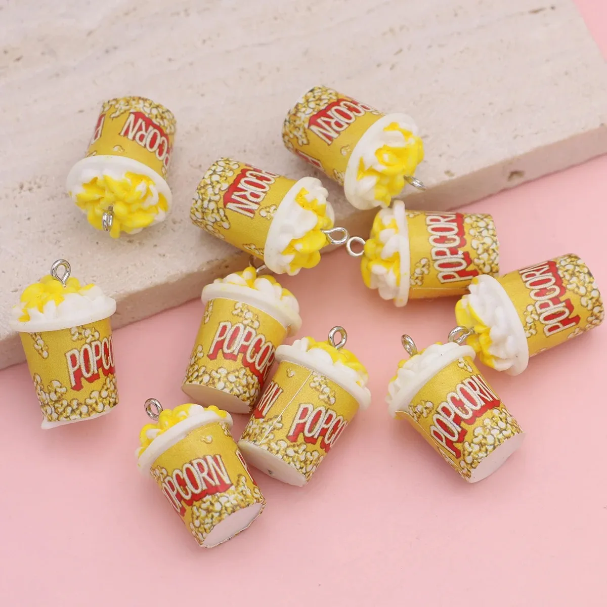 10pcs 3D Resin Popcorn Bucket Charms Pendants for Jewelry Making DIY Handmade Bracelet Necklace Earrings Key Chain Accessories