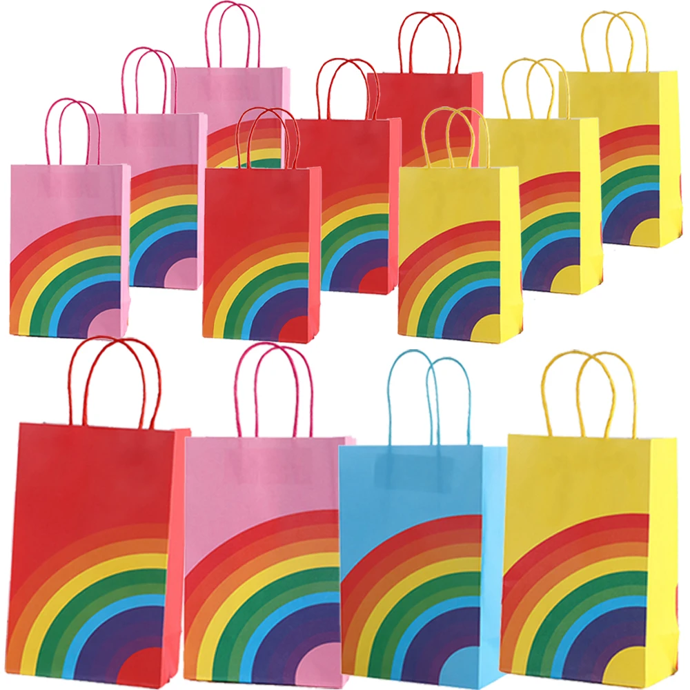5/10/50PCS Regenbogen Geschenk Papier Taschen 13x8x21cm Farbige Taschen mit Griffen Party Süßigkeiten zugunsten Taschen Geburtstag Hochzeit Party Liefert – Detail 2