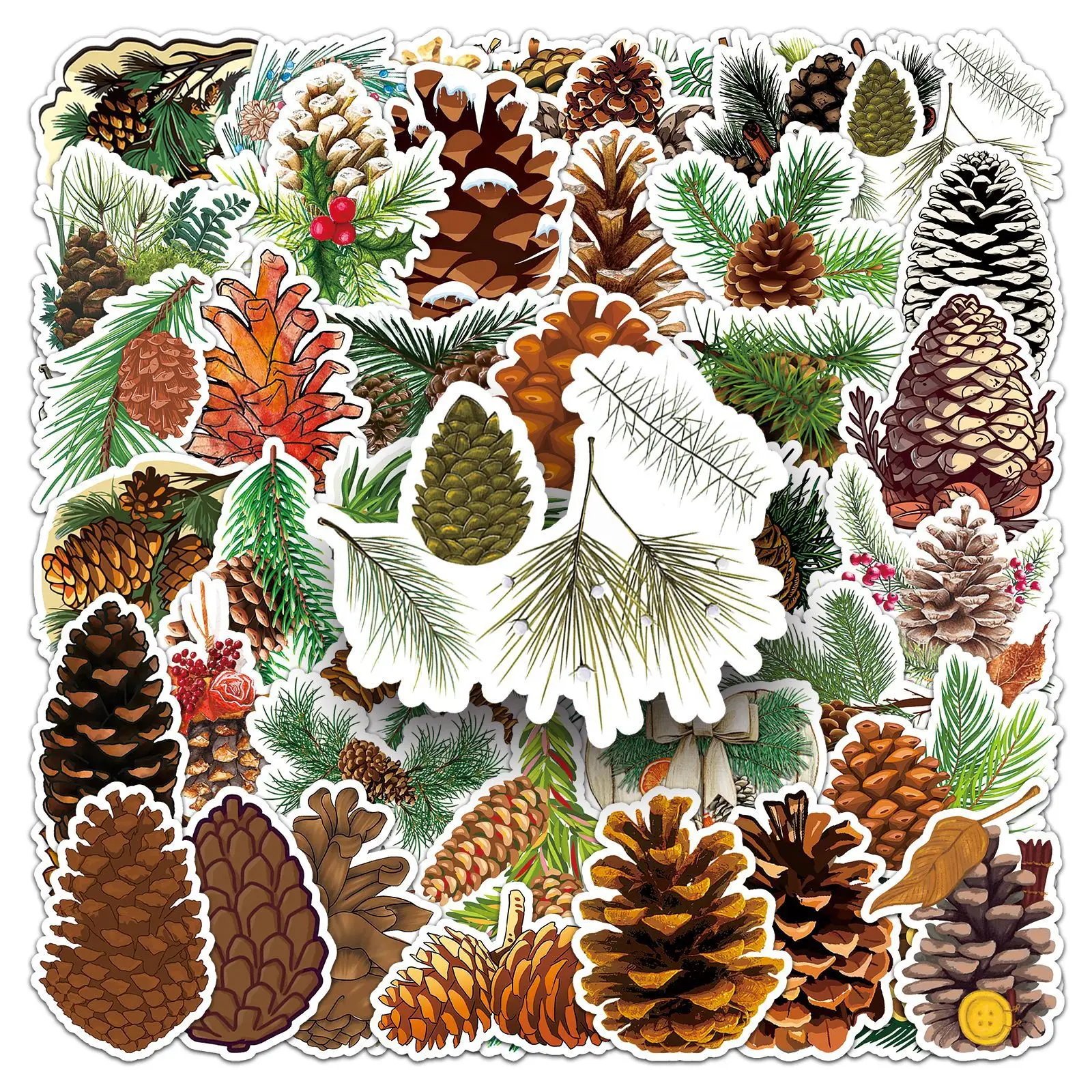 50-100PCS Pine Cone Graffiti Stickers Autumn Fresh Plant Waterproof Decals for Water Bottle Journal Scrapbook Fall Theme Gift De