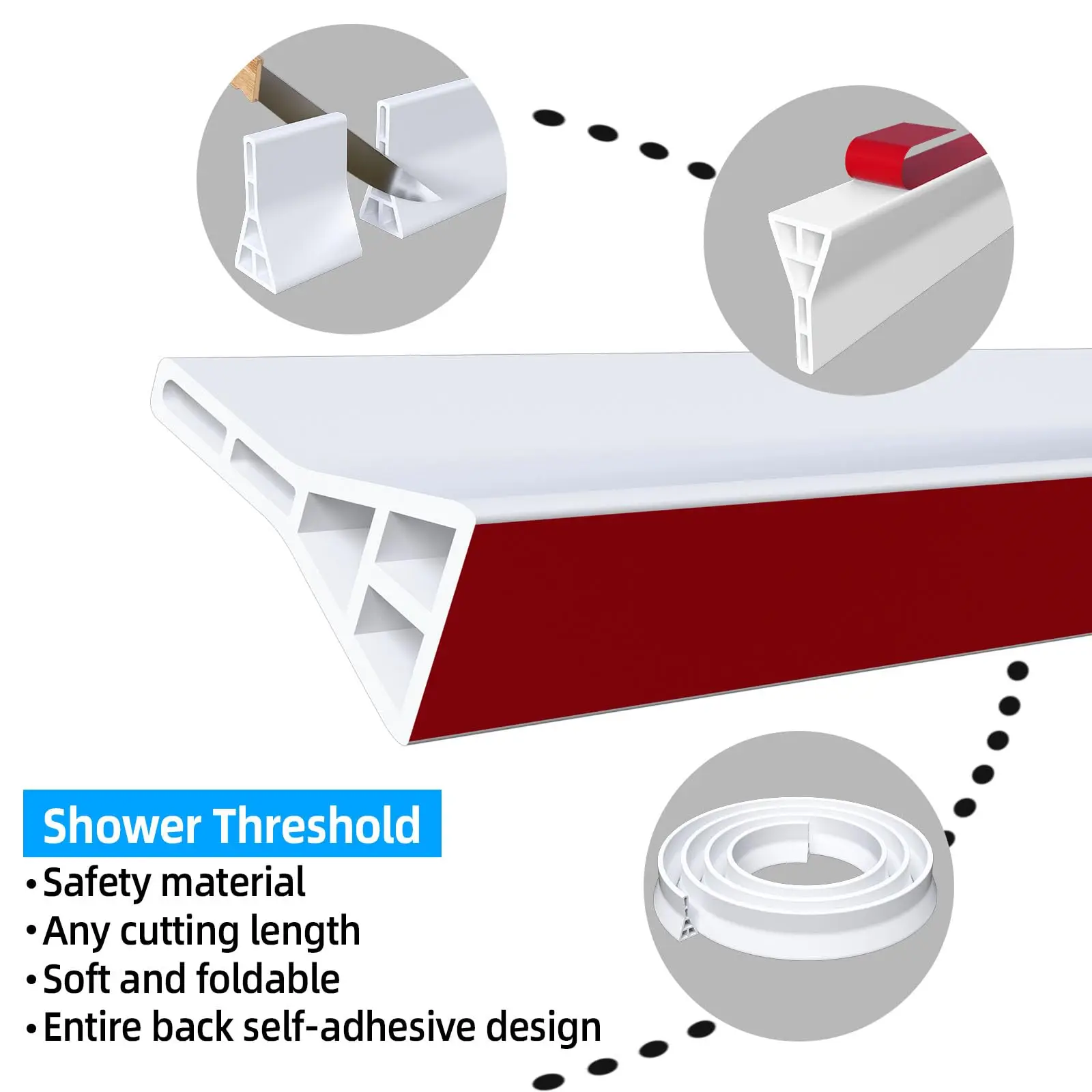 Dam air ambang Shower tinggi 3.5 inci, pelindung cipratan air mandi 39 IN-Shower untuk penjepit Shower ambang penahan air