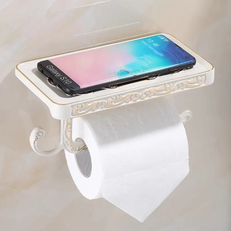 Milk Cream Toilet Paper Holder Antique Bathroom Tissue Paper roll Holder Aluminum Paper Roll Holder With Phone Storage Shelf