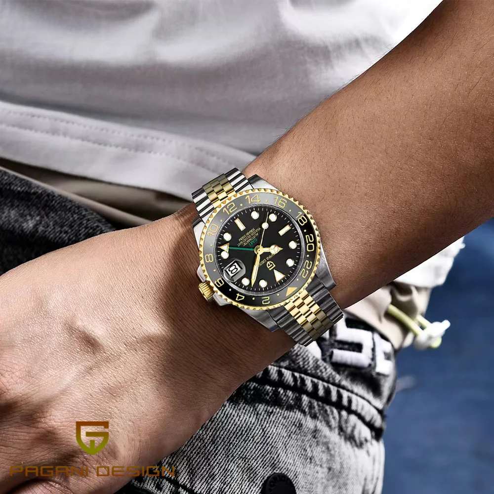 جديد V2 Pagani تصميم 40 مللي متر ساعة ميكانيكية أوتوماتيكية للرجال الياقوت الفولاذ المقاوم للصدأ GMT ساعة العلامة التجارية الأعلى ساعة رجالي الرياضة #3