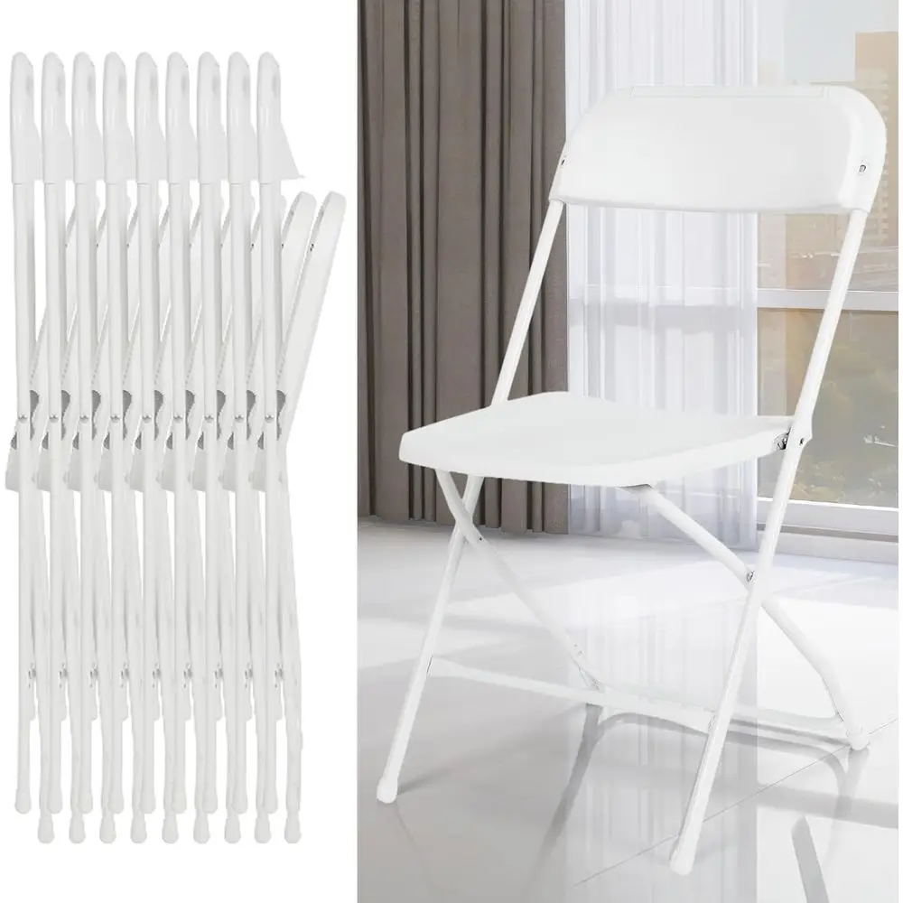 10 Pack White Plastic Folding Chairs, Heavy-Duty Steel, Portable Stackable Folding Chairs with Non-Slip Feet – Commercial Indoor