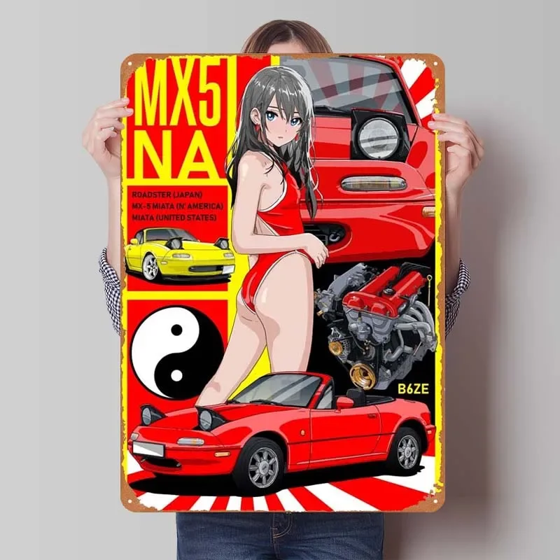 Mazda MX5 Miata Roadster Car Sign Wall Art Decor Dekoration Vintage Metal Tin Sign Plaques for Garage Pub Club Wall Decoration