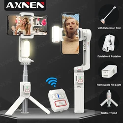 AXNEN A10 Handheld Gimbal Smartphone Stabilizer with Fill Light Extension Rod Remote Cellphone Selfie Stick for iPhone Samsung