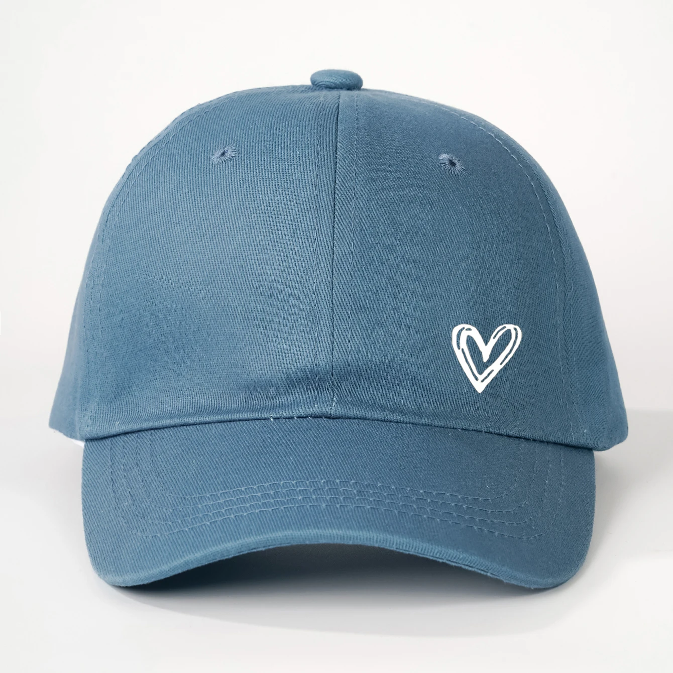 Couple Love Heart Print Baseball Cap Solid Color Cotton Peaked Hat Korean Women Men Adjustable Sun Visors