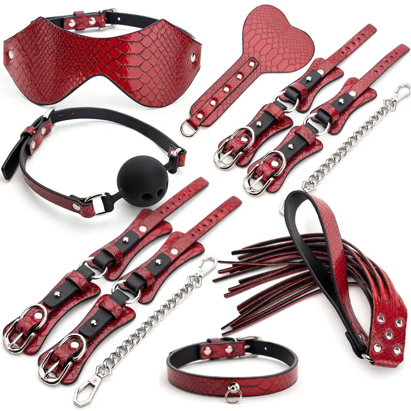 Crocodile pattern SM7 piece set couples bed flirting training supplies female slaves tied hand and ankle collar adult toys