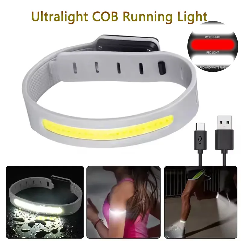 Luce da corsa COB ultraleggera Fascia da braccio per corsa notturna Tipo di luce di ricarica Sport all'aria aperta Luce lampeggiante Spia leggera