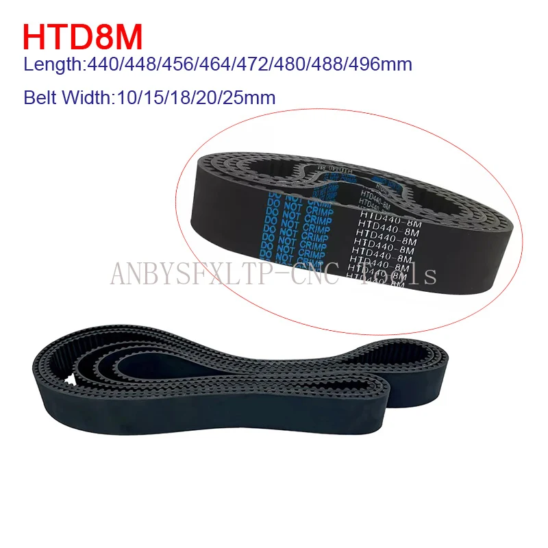 

HTD 8M Rubber Closed Loop Synchronous Belt Length 440/448/456/464/472/480/488/496mm Width 10/15/18/20/25mm HTD8M Timing Belt