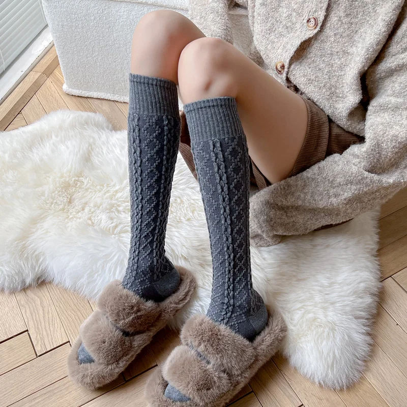 Women Cotton Solid Color Long Socks Stockings Warm Socks Thigh High Socks Ladies Girls Street Fashion Casual Knee Socks