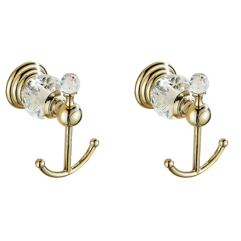 

ABWP-2X Crystal Towel Hook, Gold Robe Hooks, Bathroom Hand Towel Wall Hanger For Clothes Closet Wall Mounted Kitchen