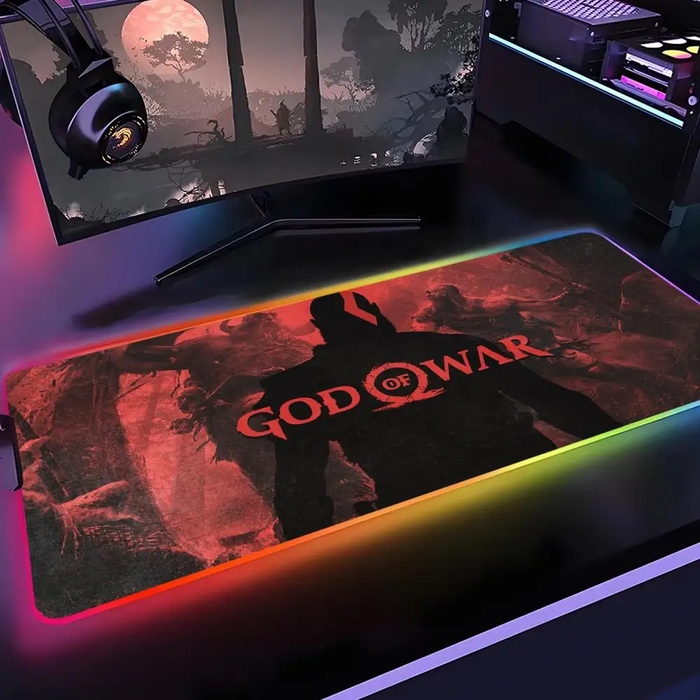 

Game G-God of War Mouse Pad Gamer Rgb Desk Mat Back Light Led Mousepad Setup Gaming Accessories Deskmat Big Mousepad Backlight