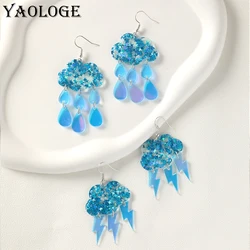 YAOLOGE Exaggerated Fun Sequin Star Clouds Water Droplets Lightning Earring Mood Weather Women's Acrylic Material Eardrop