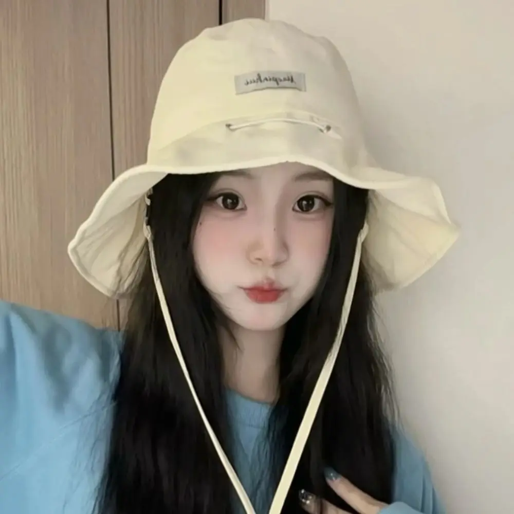 

Drawstring Bag Candy Color Fisherman Hat Korean Style Wide Brim Cover Sun Bucket Hat Multi-functional Foldable