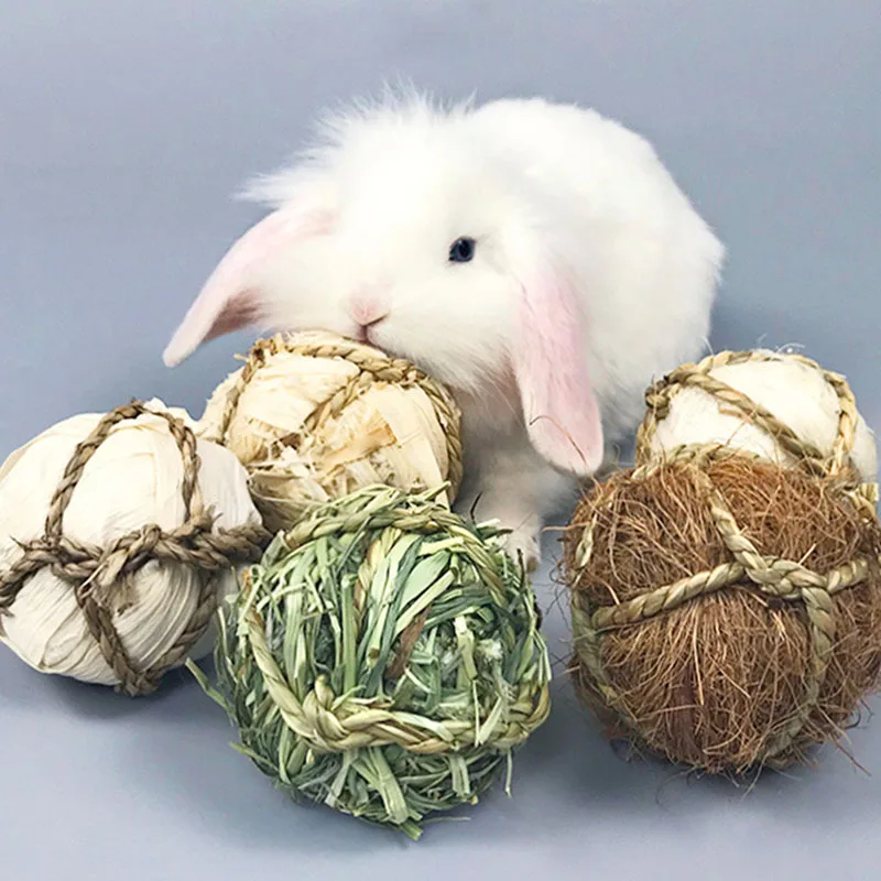 7CM Chewing Braided Ball Guinea Pig Rabbit Hamster Small Animal Play Pet Interactive Chew Toy Natural Grass Ball