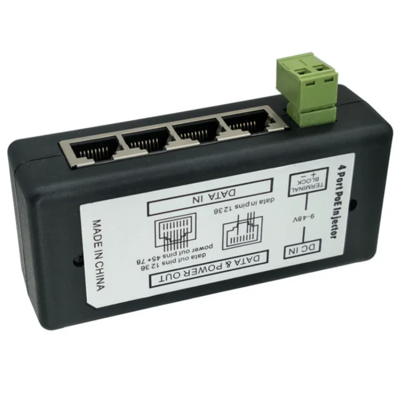 4 LAN Ports Passive Power Over Ethernet Module Injector DC 9-48V IP Camera Power Supply PoE Switch Adapter PoE Box