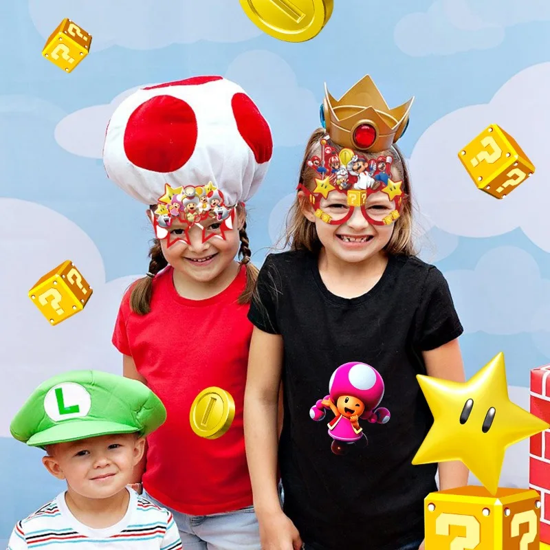 Super Mario Halloween Dekoration Luigi Prinzessin Pfirsich Geburtstags feier verkleiden Cosplay Kostüm Baby Show Papier Brille Geschenke