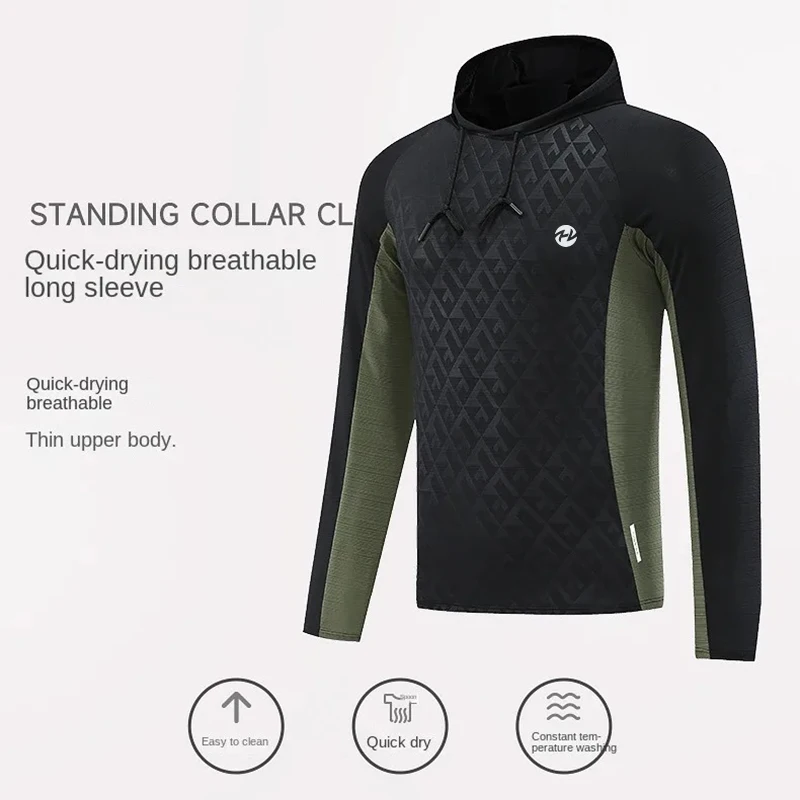 

Spring New Hooded Physical Training Clothes 023 Running Fitness Quick Drying Clothes Men's Long-sleeved Sports T-shirt