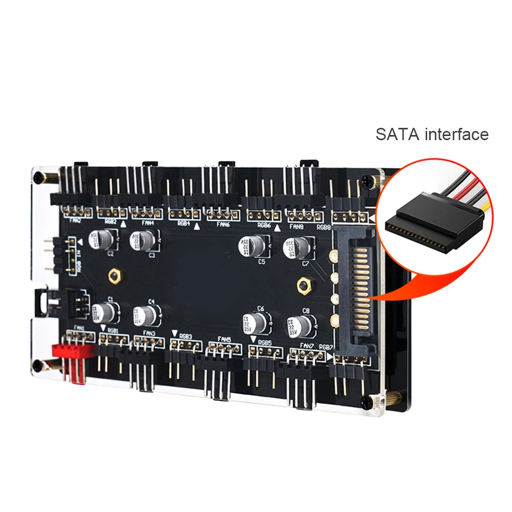 12V 4Pin/5V 3PIN Cooler Fan HUB Splitter SATA Power Supply ARGB/RGB PWM Fan Hub Case Fan Hub Adapter Motherboard Sync with Cable
