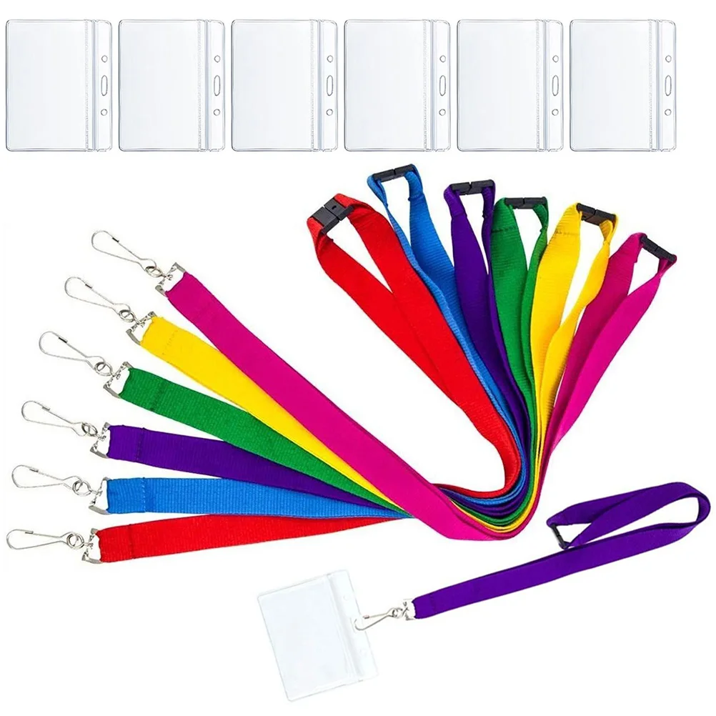 

7pcs ID Card Holder Badge Sleeves Clear Plastic Work Name Security Card Holders with Lanyard Compact Lightweight ABS for ID