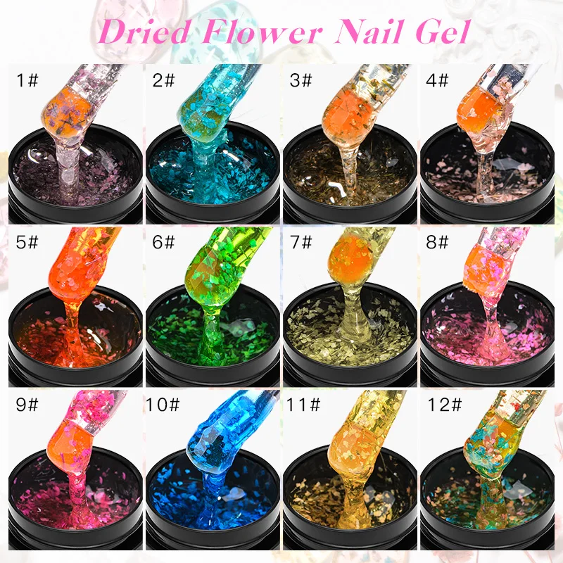 MEET ACROSS Pink Purple Blue Dried Flower Gel Nail Polish Summer Natural Flower Nail Art Painting Soak Off UV LED Gel Varnishes