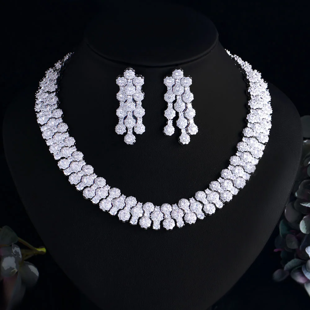 

Luxury Sparkling CZ Cubic Zircon Necklace Earrings Jewelry Set for Bridal Wedding, Evening Dress Accessories LYT0311