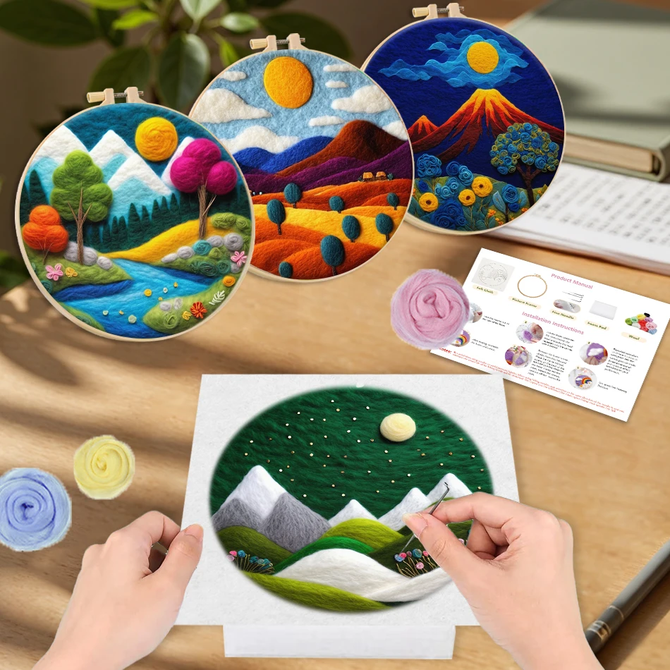 

RUOPOTY Wool Felt Package Beginners Painting Landscape Wool For Knitting Craftwork Colors Sewing Cross Stitch Wool Burlap Set