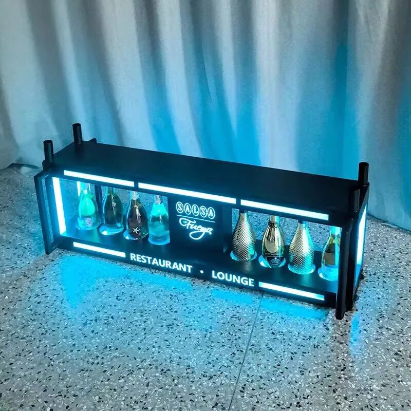 NightClub 8 Bottles Champagne Carrier Metal Wine Chariot Holder Display Rack LED Liquor Bottle VIP Presenter Glorifier Stand