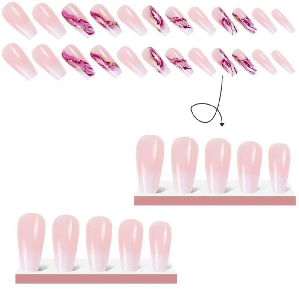 Fashion Wearable Manicure French Fake Nails Square Head Medium Length Press on Nails Full Cover T-shape Nail Tips Girl