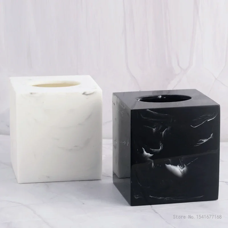 Nordic Square Marble Texture Resin Tissue Box Creative Home Living Room Bathroom Accessories Supplies Dining Table Paper Box 1Pc