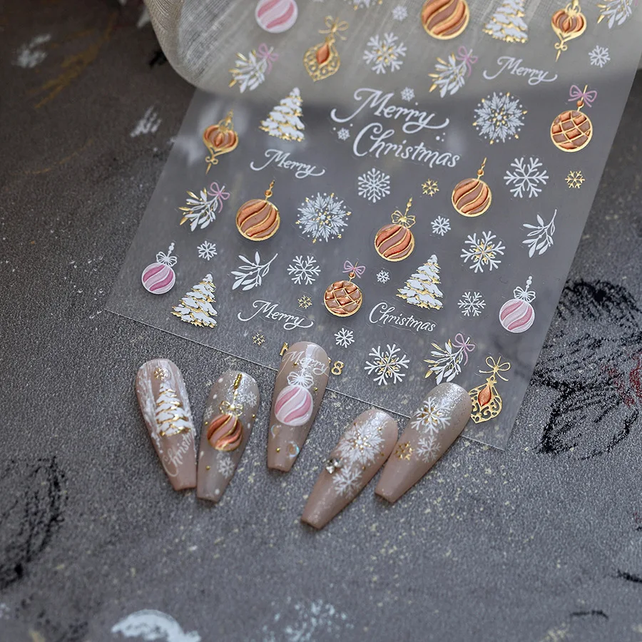 مجموعة إكسسوارات فن الأظافر تحت عنوان عيد الميلاد تتميز بشجرة عيد الميلاد وعناصر كوز الصنوبر وعناصر ندفة الثلج DIY مجموعة ملصقات الأظافر #3