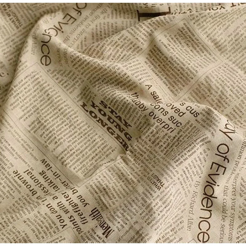 50x150cm Retro Newspaper Letter Printed Cotton Linen Patchwork Fabric Sewing Material DIY Handmade Quilting