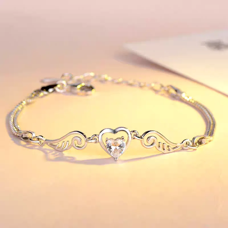

Korean Style Fashionable Exquisite 925 Sterling Silver Angel Heart Bracelet Exquisite Zircon Luxury Jewelry Gift for Women