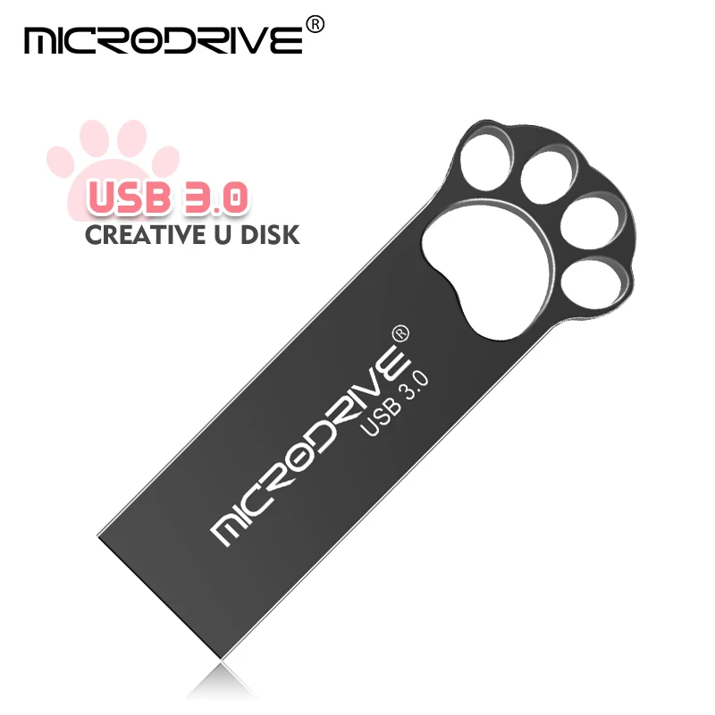 Unidad Flash USB3.0 Pendrive Silver Cat Paw 64GB Pen Drive impermeable Metal U Disk Memoria Usb Cle Memoria Usb Stick 64GB
