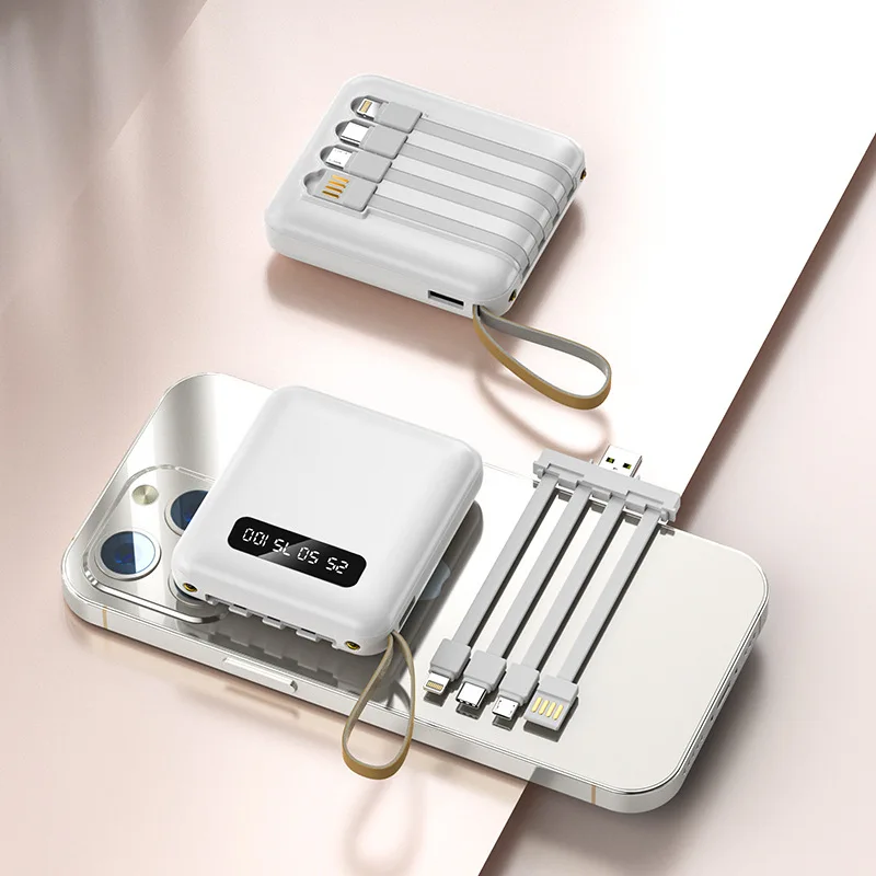 Mini Power Bank 20000mAh With 4 Cable Mobile Phone External Battery Charger for iPhone Samsung Huawei Xiaomi Portable Powerbank image 3