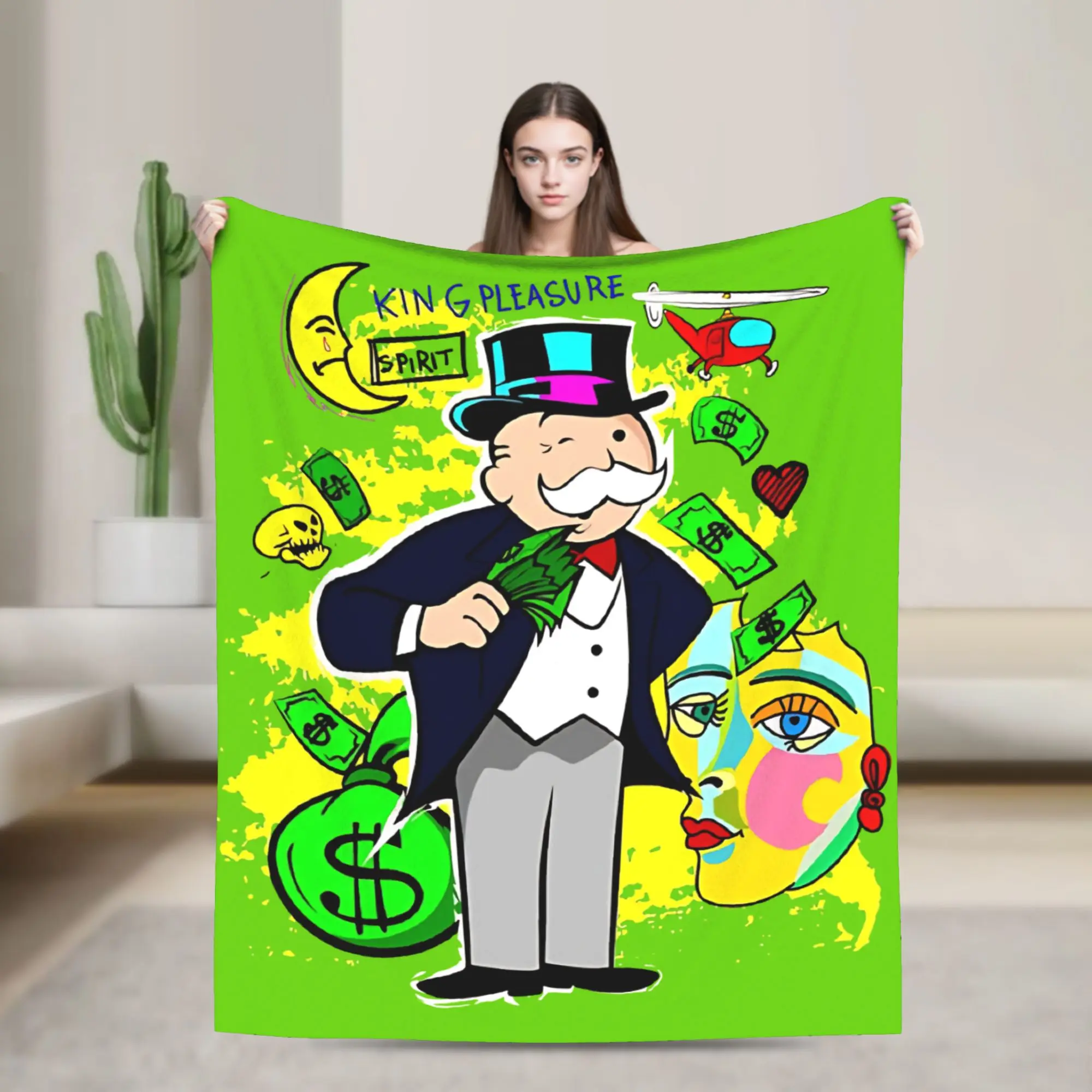 Monopolys Man Holding Money Flannel Throw Blankets  Blanket for Bed Travel Warm Bedroom Quilt,