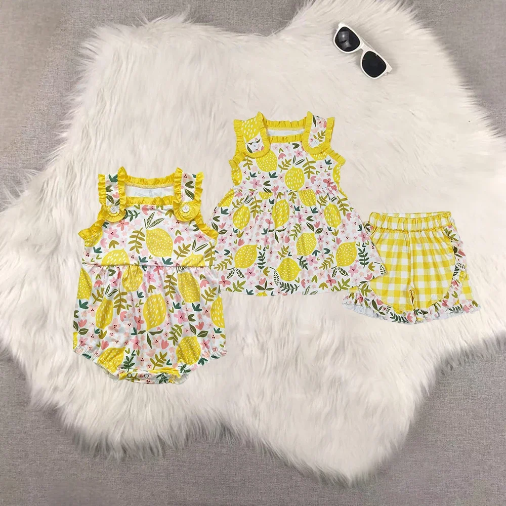 

Sibling Summer Baby Girls Lemon Flowers Sister Clothes Sets