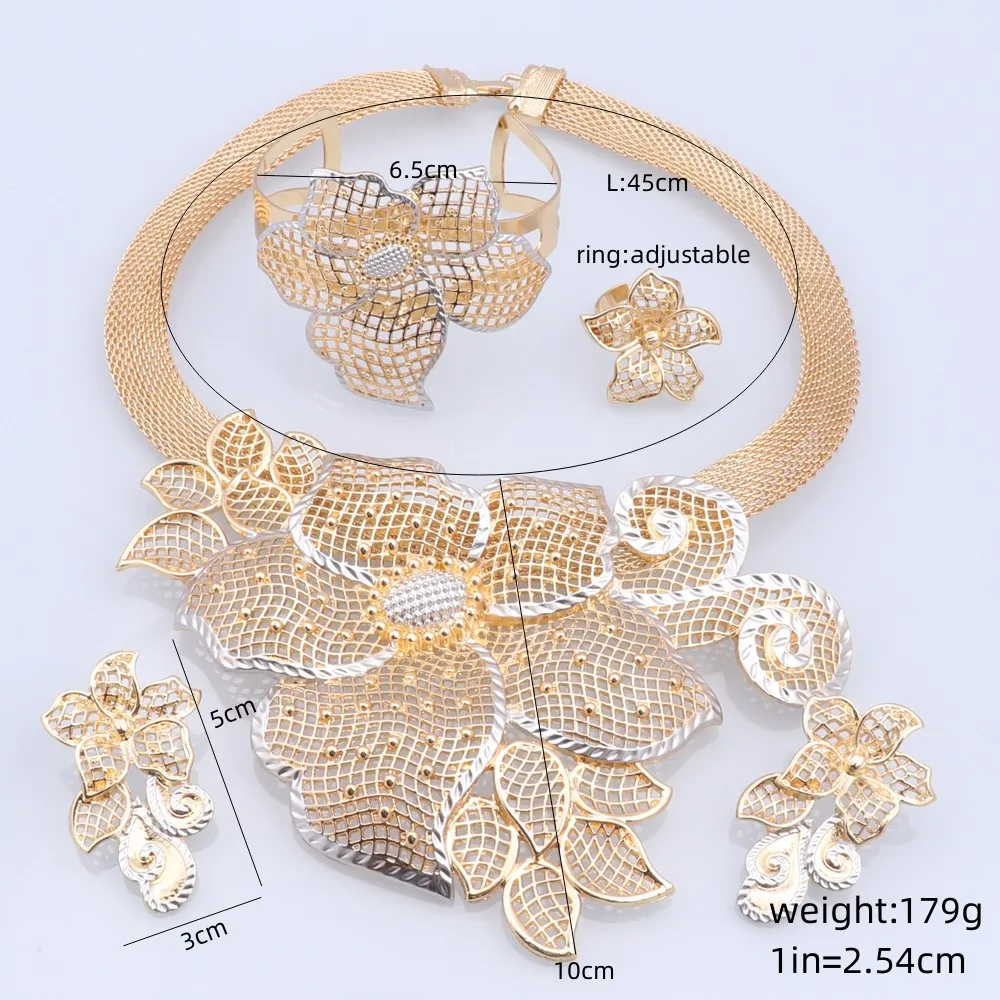 CYNTHIA High Quality Jewelry Set Women\'s Exquisite Wedding Nigerian Necklace Earrings Bracelet Ring Set Bridal Indian Fashion