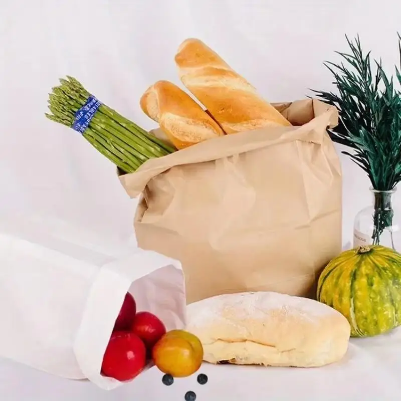 10 Stück Kraftpapiertüten mit Stabilem Quadratischem Boden in Verschiedenen Größen für Lebensmitteleinkäufe, Takeout und Einzelhandelsverpackungen – Detail 10