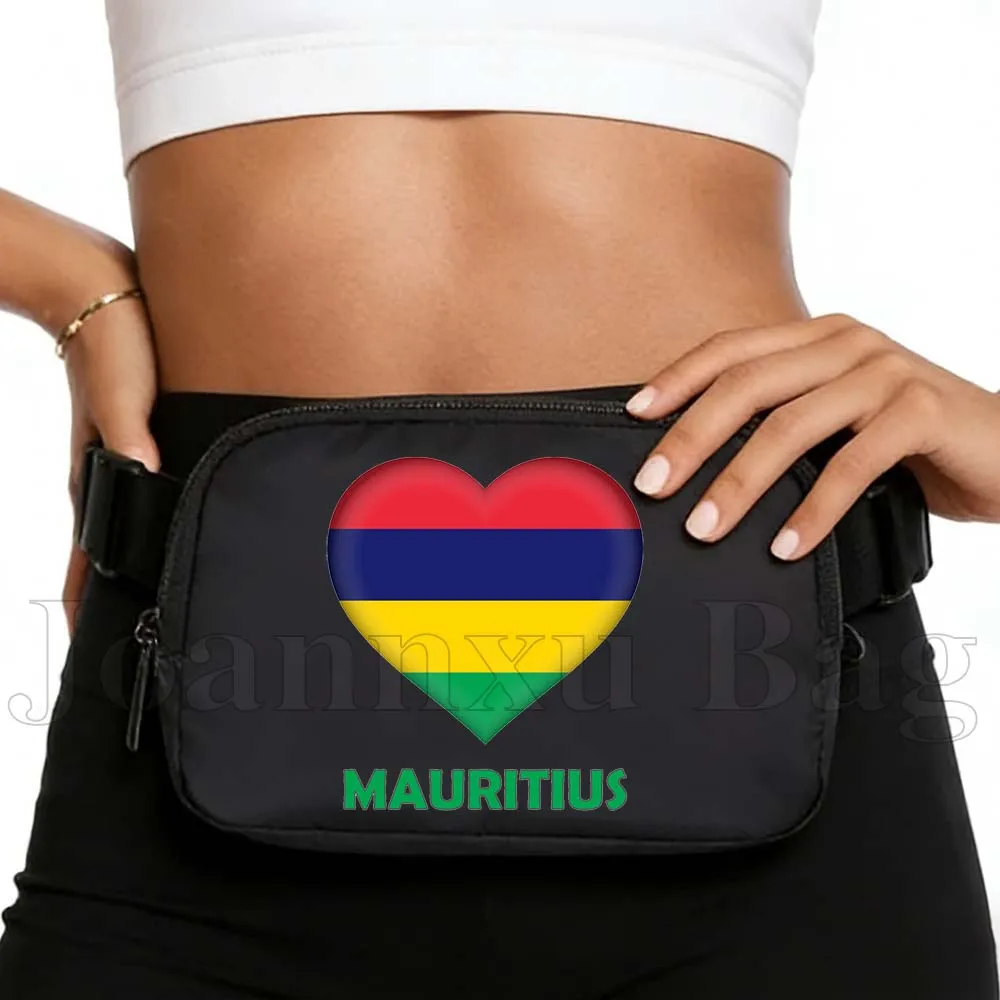 

Mauritius Heart Flag Chest Mobile Waist Bag Men Women Multifunctional Large Capacity Belt Fanny Pack Sports Waist Mobile Bags
