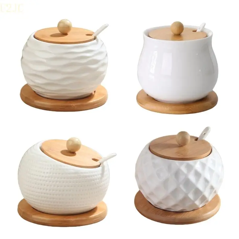 

U2JC Kitchen Ceramic Canisters for Spices with Bamboo Lids Stylish Spices Storage Seasoning Jar