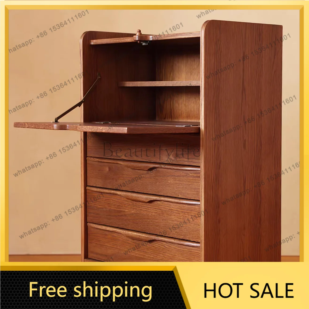 Factory Direct Medieval Solid Wood Storage Cabinet Walnut Color Multi-bucket Locker