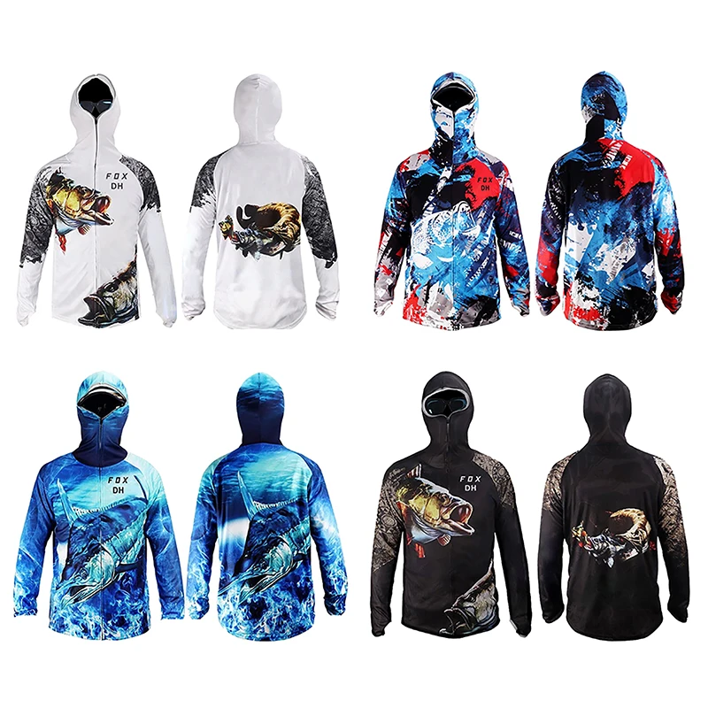 

Men's Fishing Shirt Jacket Sun Protection Face Neck Anti-uv Breathable Fishing Hooded Clothes Ice Silk Quick Dry Sports Clothing