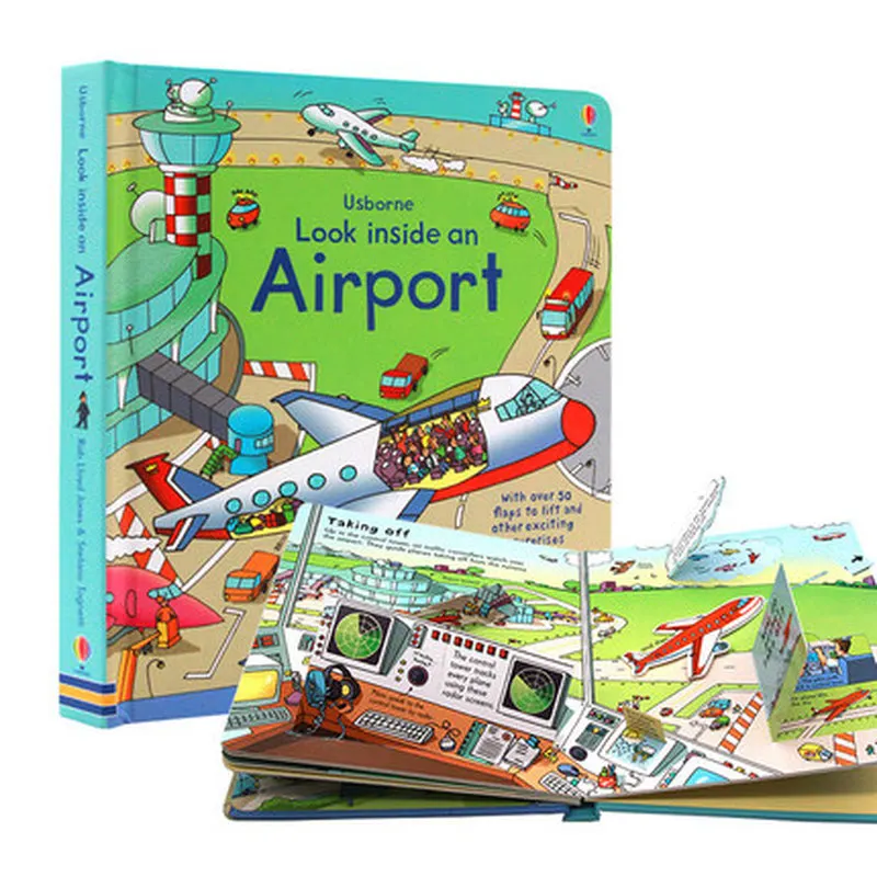 

Look Inside an Airport Usborne English Cardboard Book for Kids Learning Science Knowledge Activity Reading Big Size 23.5X26.5cm