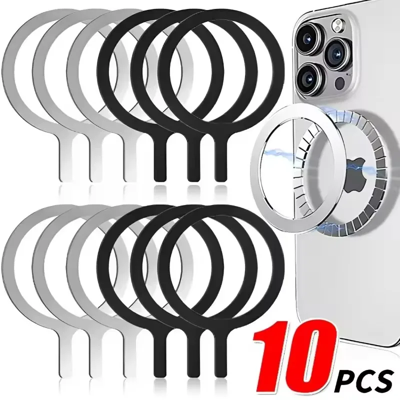 10-1pcs Metal Ring Sticker for Magsafe Case Converter Adapter Ring Magnetic Wireless Charging Phone Car Mount for IPhone Samsung