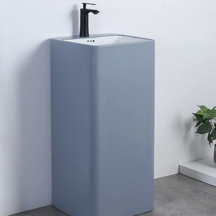 حوض غسيل بسيط من قطعة واحدة من الأرض إلى السقف من السيراميك حوض غسيل شرفة الحمام فناء شقة صغيرة مغسلة منزلية #3