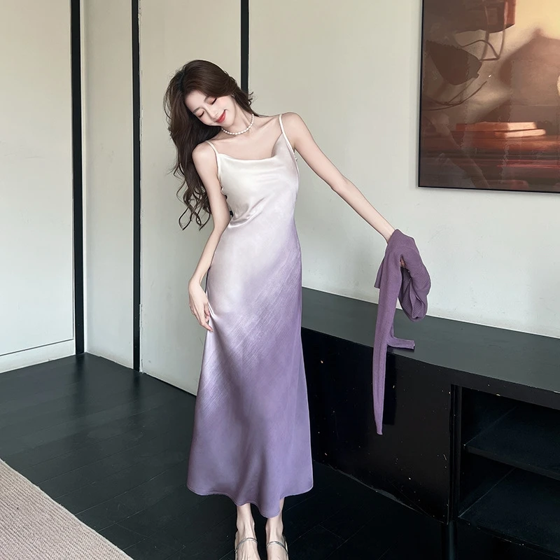 Robe printemps/automne dégradée tie-dye avec découpe au dos exquise et jupe longue élégante