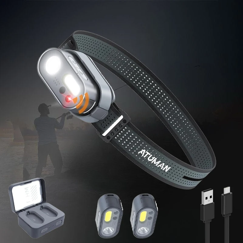 DUKA ATuMan LED Headlight with Motion Sensor 8 Light Modes 1200 Lumens for Hiking Fishing USB HeadLight Lamp Flash Torch