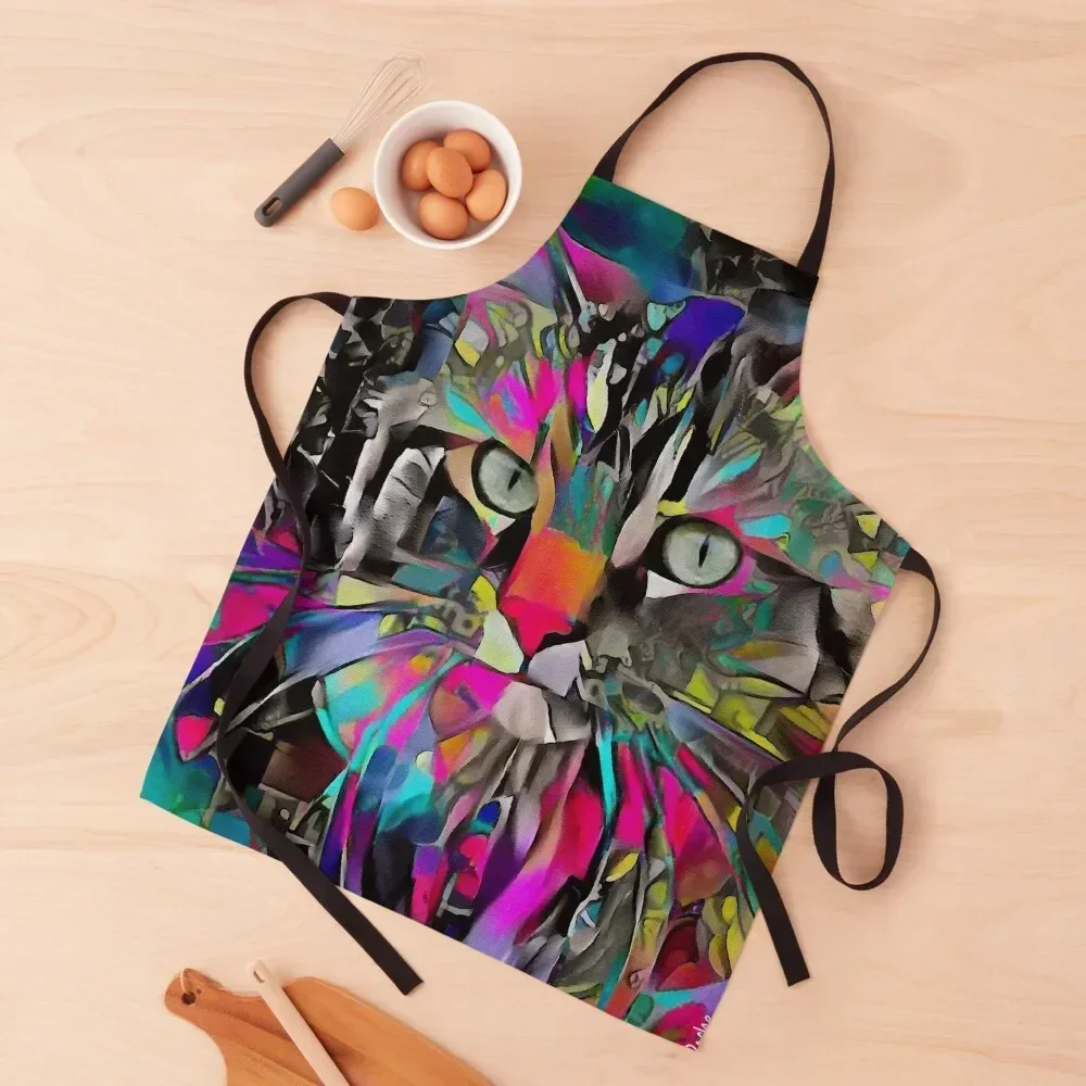 Janky, cat, gato, chat, chaton, kitty, kitten, Lea Roche paintings Apron Customizable Woman painters Apron